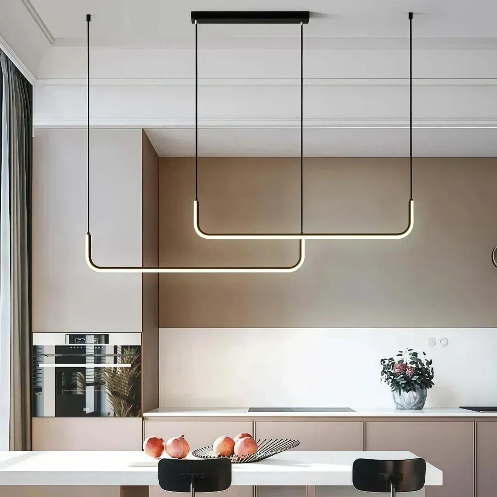 Lámpara colgante lineal minimalista de metal regulable para comedor | boxzora
