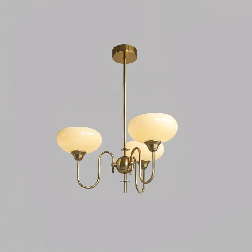 Midcentury-lysekrone i persimmonfarvet glas, dæmpbar, til spisestuen | boxzora