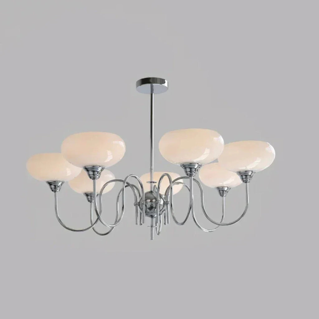 Midcentury-lysekrone i persimmonfarvet glas, dæmpbar, til spisestuen | boxzora