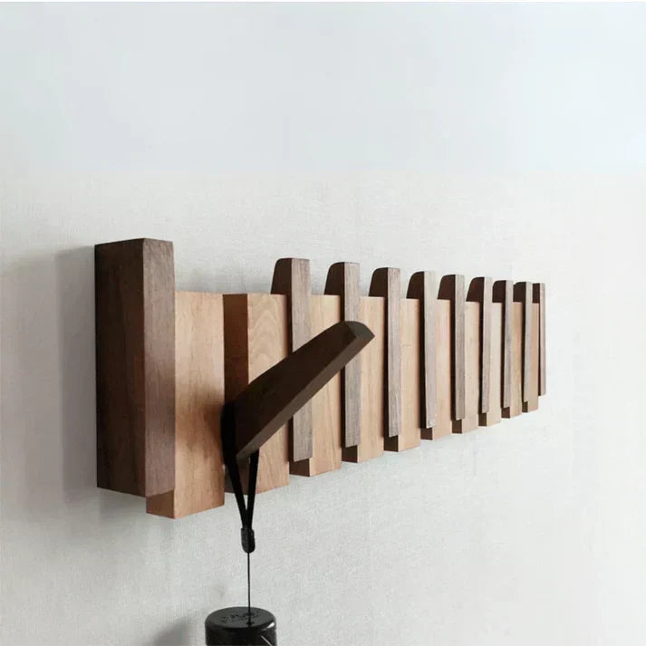 Wall-Mounted Wood Coat Rack — Fold-Out Hooks, Vertical Panels