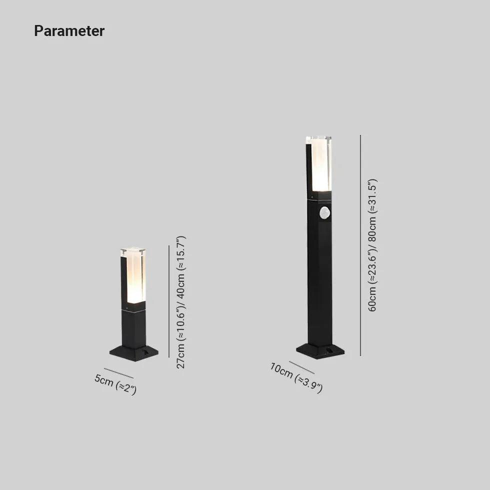 Minimalistiske vanntette svarte pullertlamper i akryl | boxzora