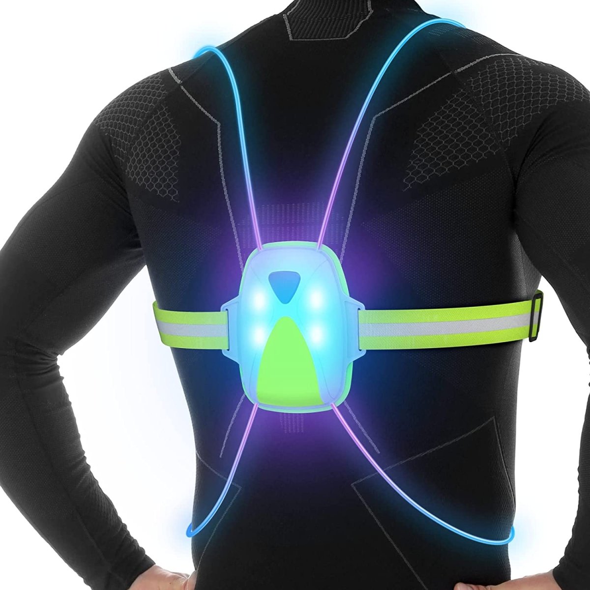 ReflectGlow nagy láthatóságú futómellény – állítható, 6 LED-színnel, USB-ről tölthető, vízálló