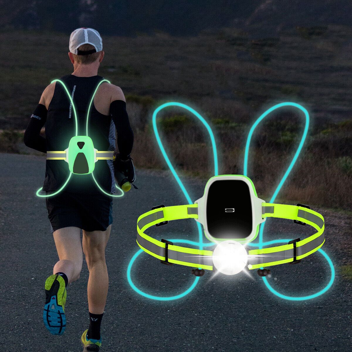 ReflectGlow nagy láthatóságú futómellény – állítható, 6 LED-színnel, USB-ről tölthető, vízálló