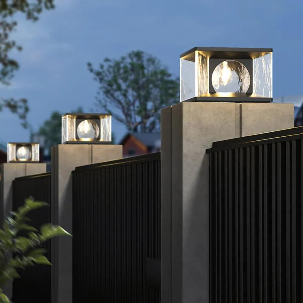 Moderne utendørs solcelledrevet søylelampe i glass for hagen, IP65 | boxzora