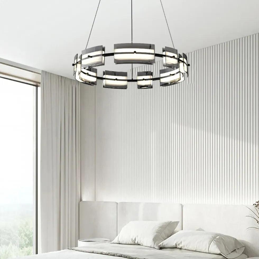 Luxuriöse runde Glas-Pendelleuchten mit mehreren rechteckigen Elementen | boxzora