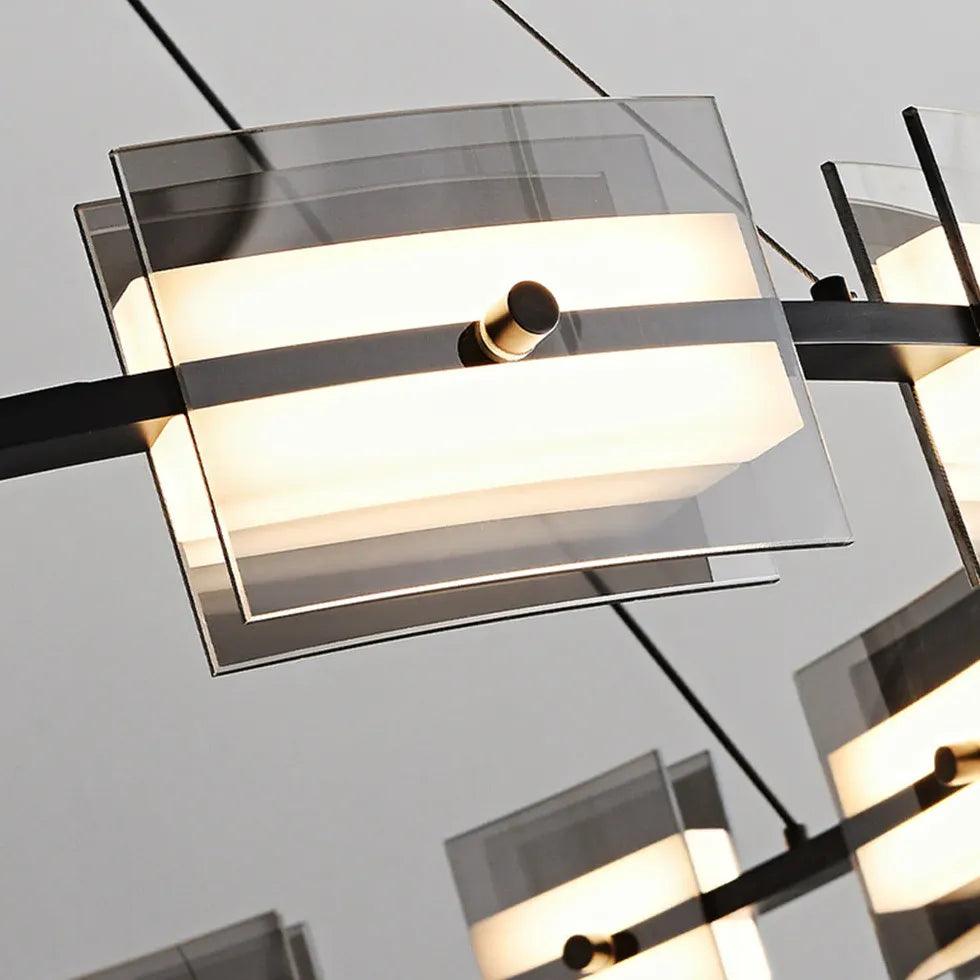 Luxuriöse runde Glas-Pendelleuchten mit mehreren rechteckigen Elementen | boxzora