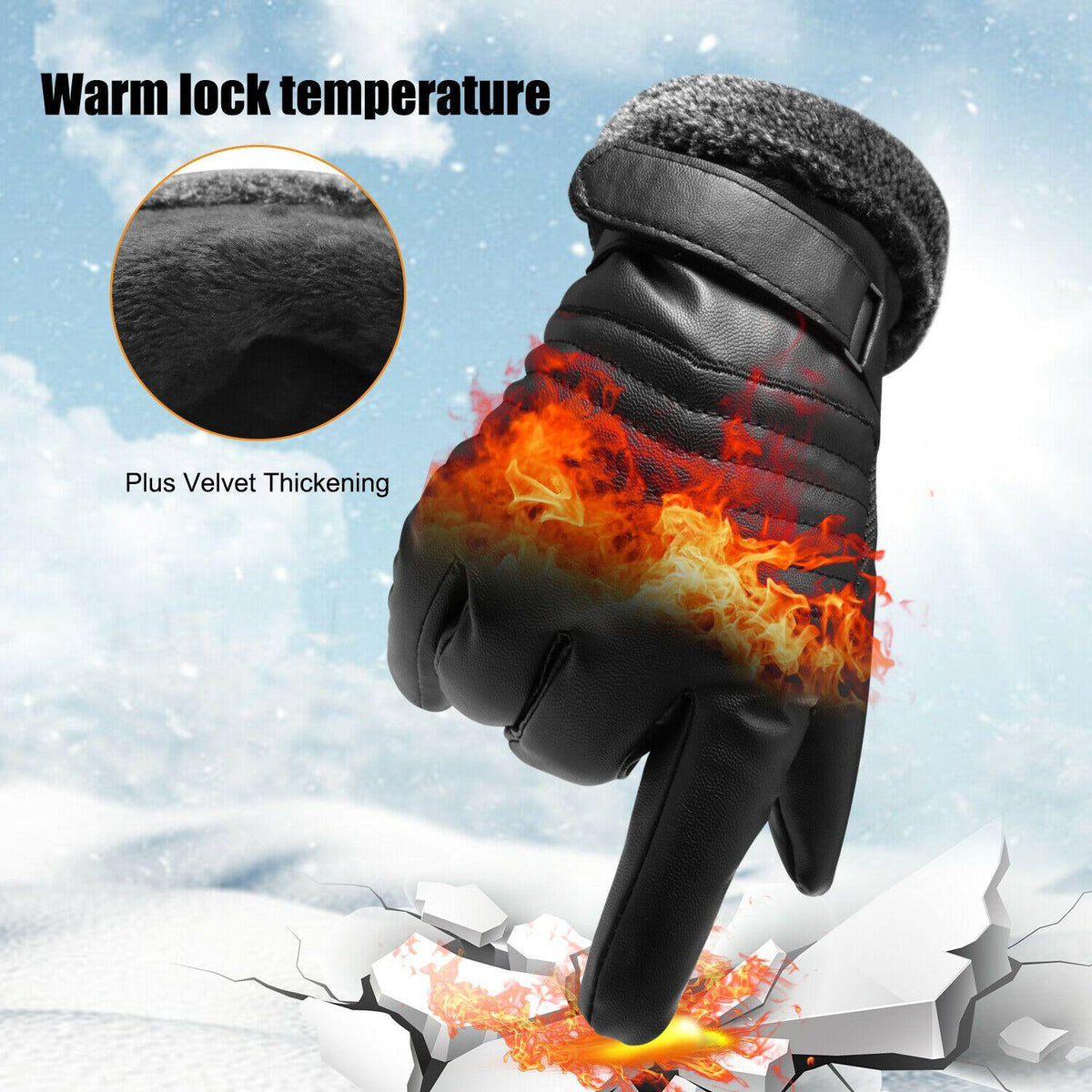 Gants de ski en cuir imperméables, conçus pour résister à -30℃ — isolation thermique, compatibles avec les écrans tactiles