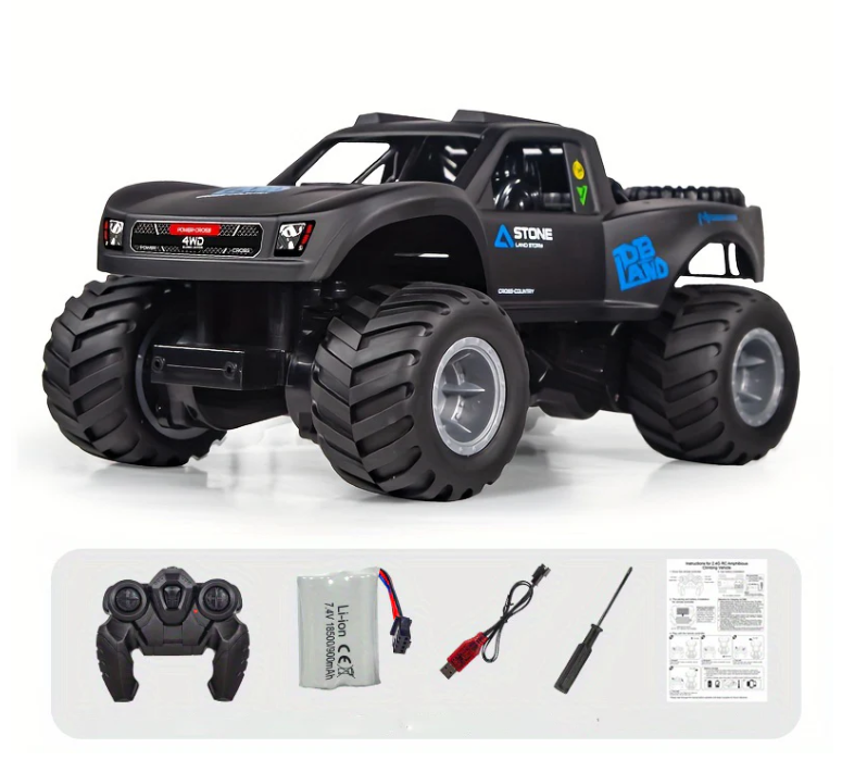Carro telecomandado 4WD — Brinquedo todo-o-terreno para crianças, suspensão independente e pneus com revestimento de borracha