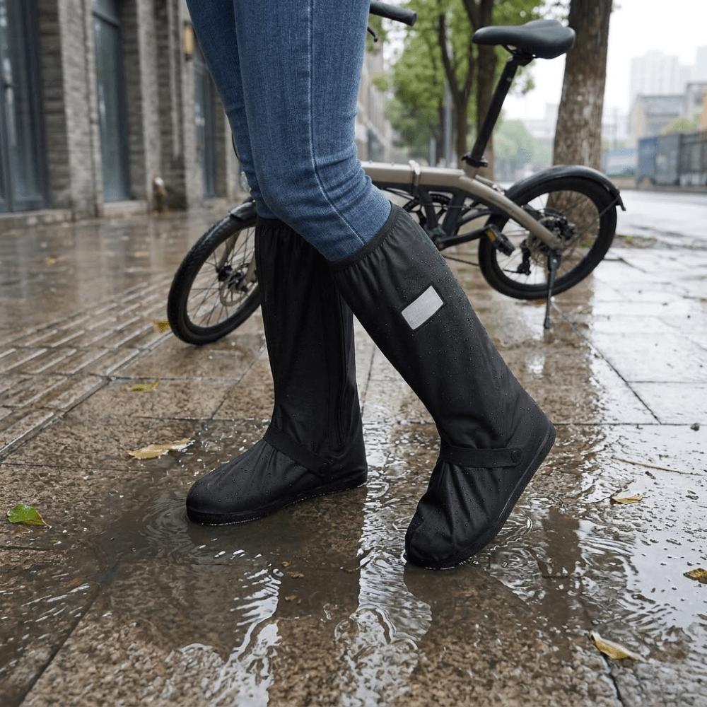 Couvre-chaussures imperméables montants et réfléchissants — Revers supérieur prolongé