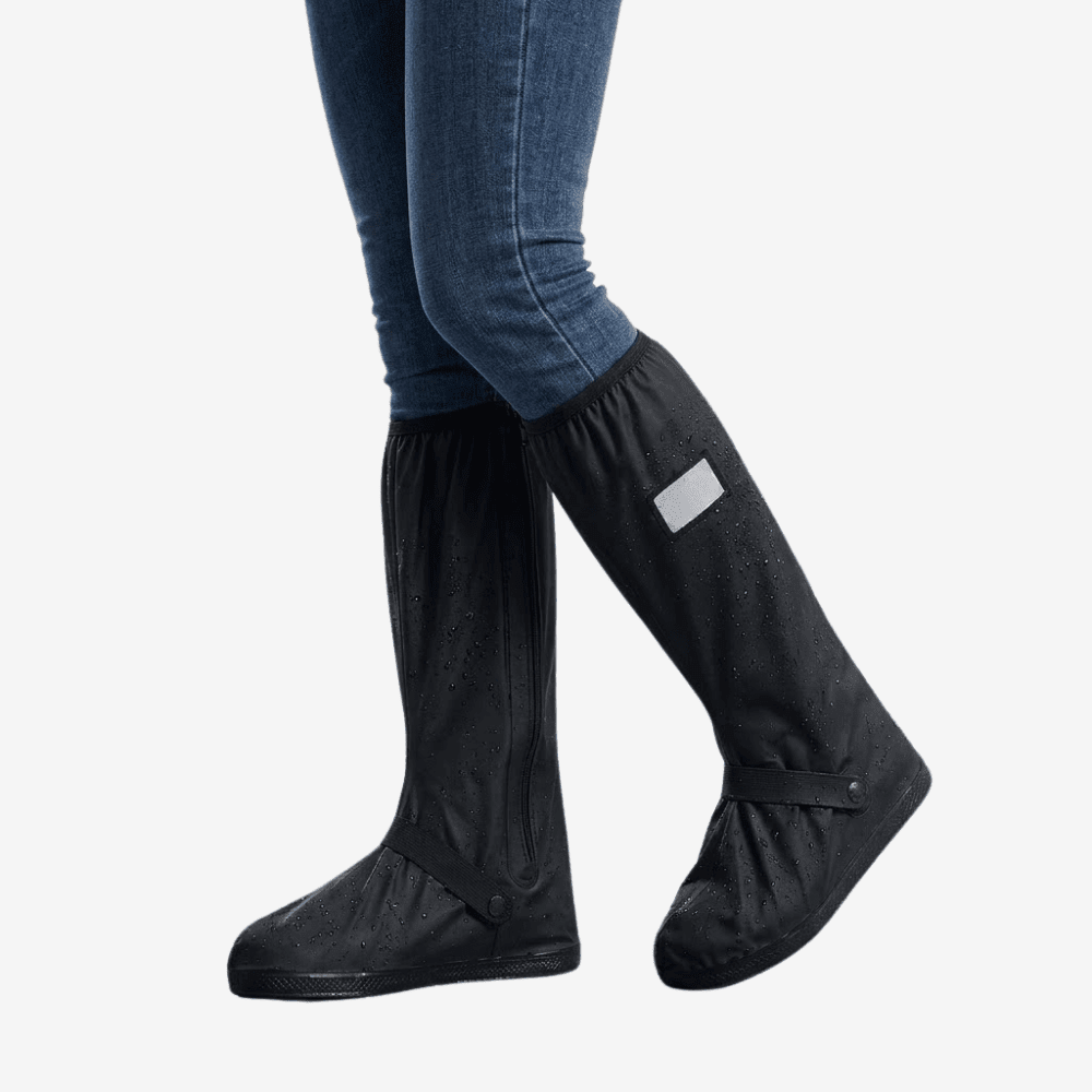 Couvre-chaussures imperméables montants et réfléchissants — Revers supérieur prolongé