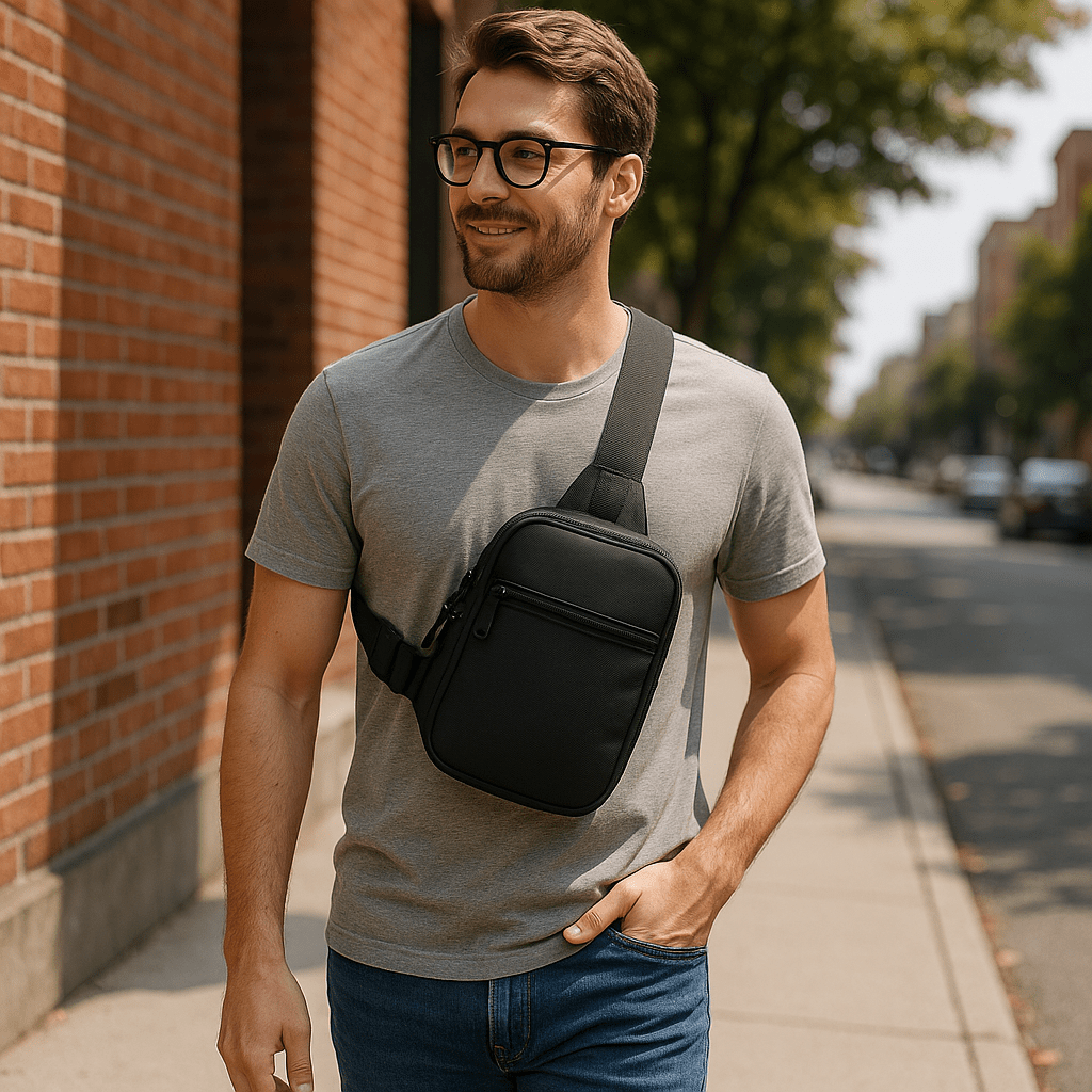 Kompaktowa torba typu sling SLIMVOY do podróży — wielokomorowa torba crossbody