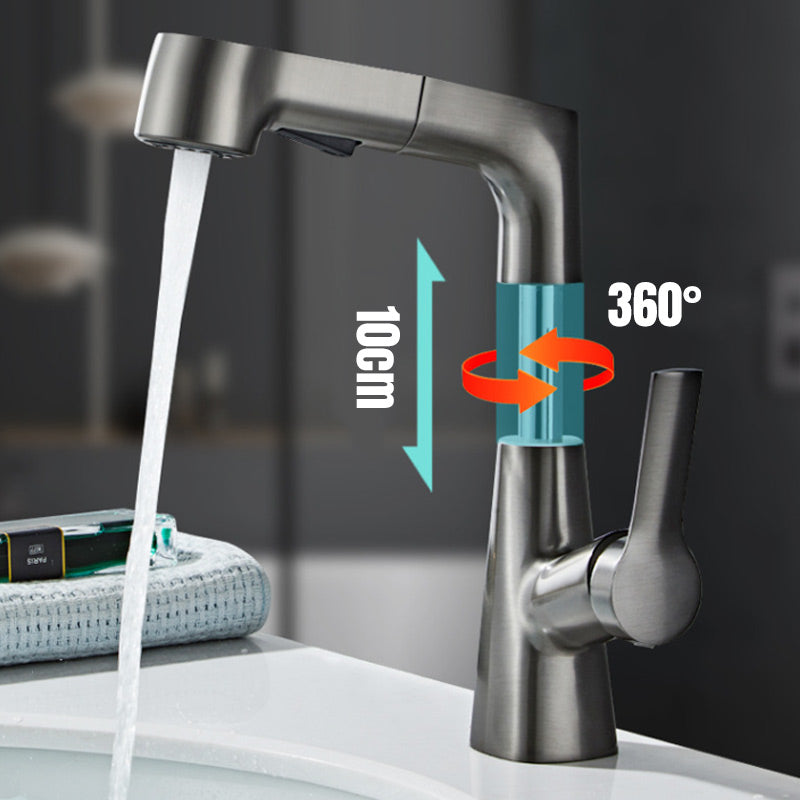 Moderne wastafelkraan voor de badkamer — uittrekbare sproeikop, 360° draaibaar, waterstroom met twee standen