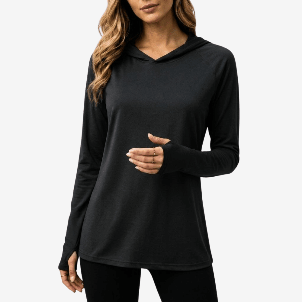 Camisola com capuz de proteção solar UPF 50+ — Camisola desportiva leve e respirável