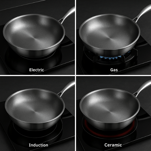 PREMIUM PAN — Titanium kookgerei zonder coating, geschikt voor alle kookplaten, gelijkmatige warmteverdeling