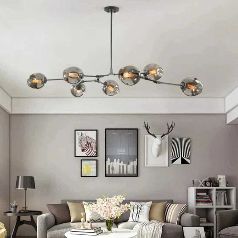 Żyrandol ze szklanymi kloszami w kształcie rozgałęzionych baniek, w stylu mid-century, z regulowanymi ramionami, do salonu | boxzora