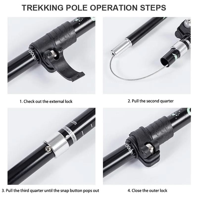 Treklight ultralätta hopfällbara vandringsstavar — teleskopdesign i fem sektioner