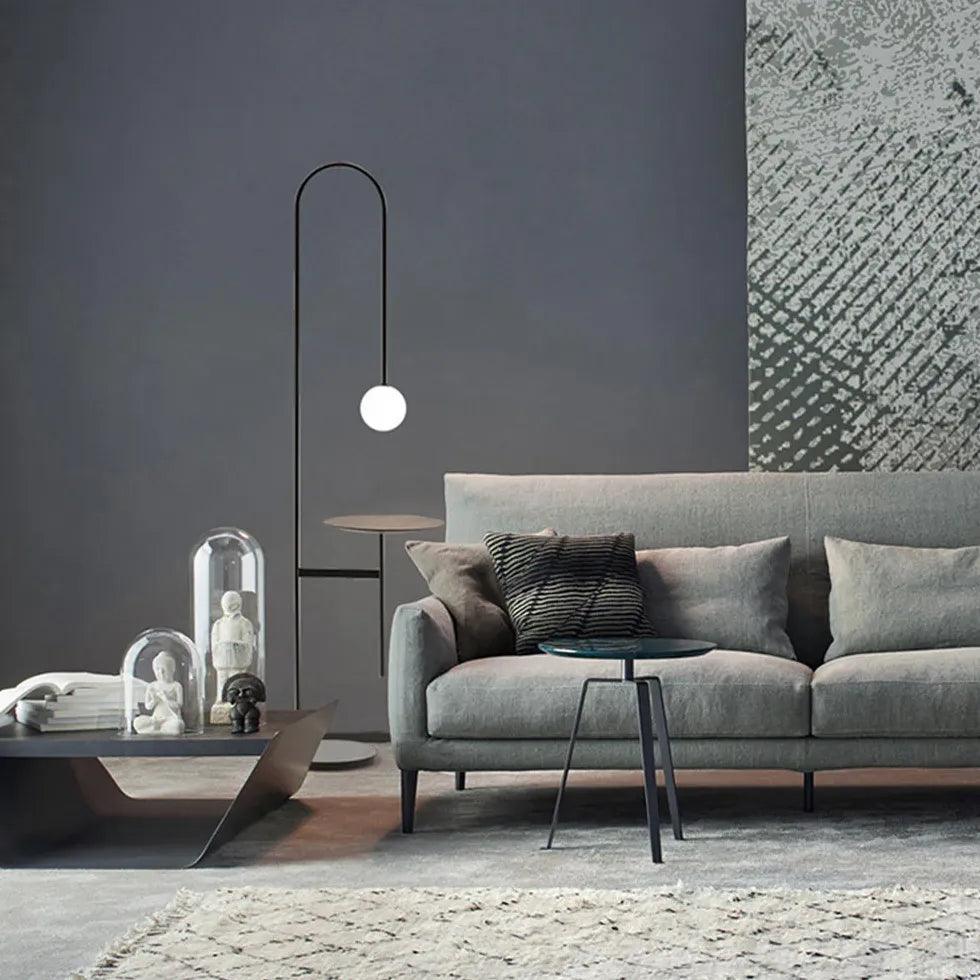 Minimalistische schwarze Glas-Stehlampe für den Couchtisch | boxzora