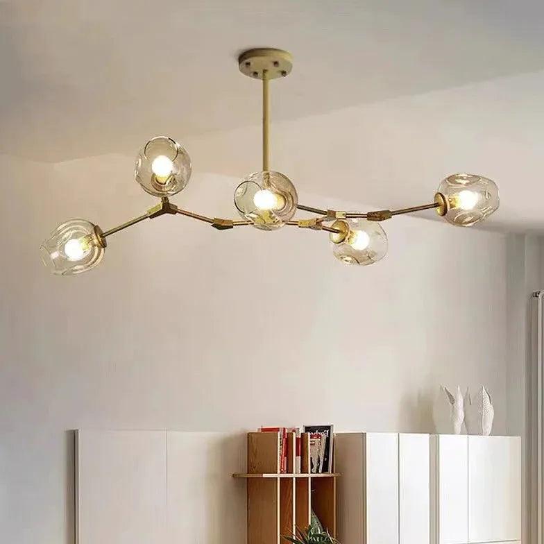 Żyrandol ze szklanymi kloszami w kształcie rozgałęzionych baniek, w stylu mid-century, z regulowanymi ramionami, do salonu | boxzora