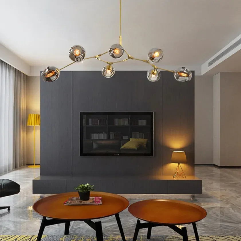 Candelabru Mid-Century din sticlă, cu bule și ramificații, pentru living, cu brațe reglabile | boxzora