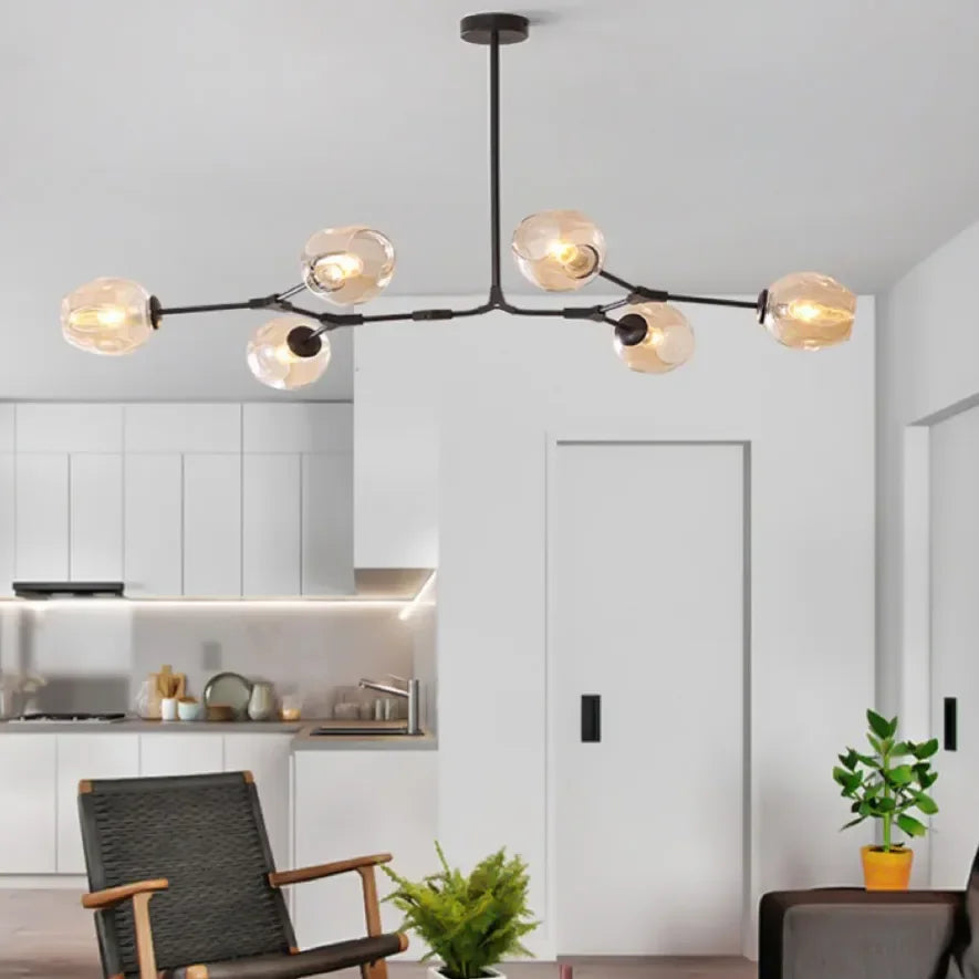 Candelabru Mid-Century din sticlă, cu bule și ramificații, pentru living, cu brațe reglabile | boxzora