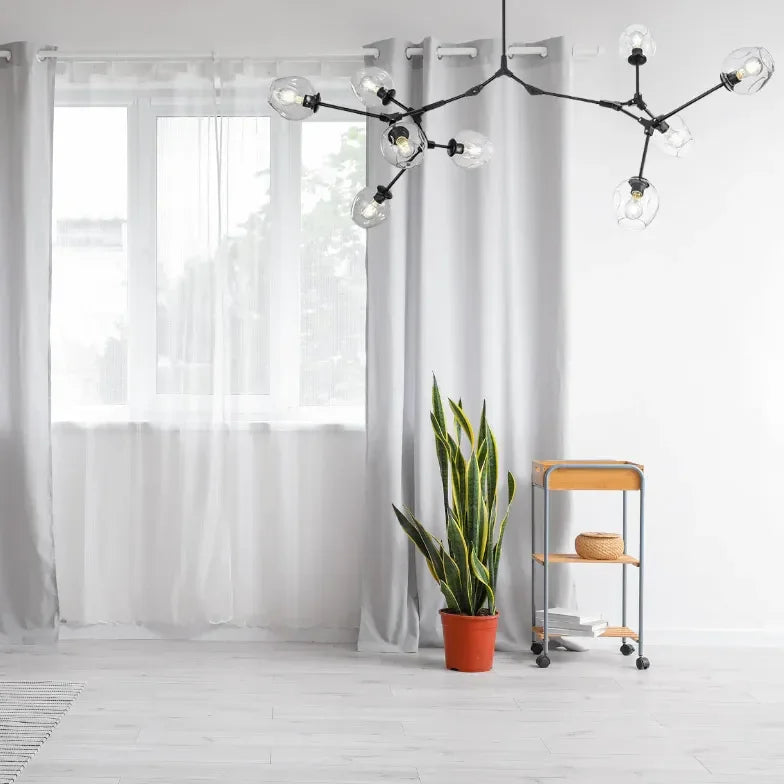 Żyrandol ze szklanymi kloszami w kształcie rozgałęzionych baniek, w stylu mid-century, z regulowanymi ramionami, do salonu | boxzora