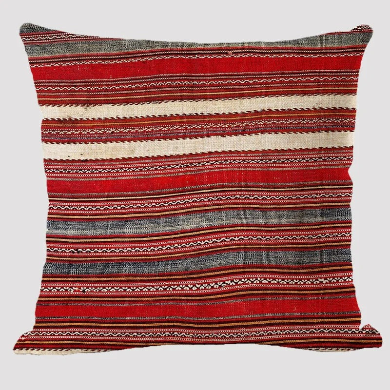 Wielokolorowa lniana poszewka na poduszkę BohoLoom — styl boho-chic, zapięcie na zamek błyskawiczny, 45 x 45 cm