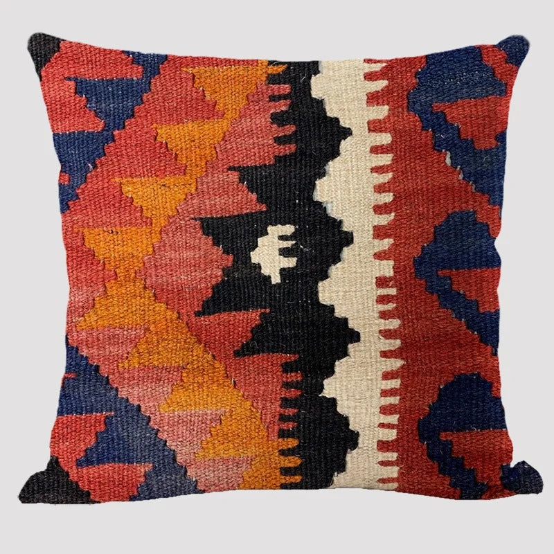 Wielokolorowa lniana poszewka na poduszkę BohoLoom — styl boho-chic, zapięcie na zamek błyskawiczny, 45 x 45 cm