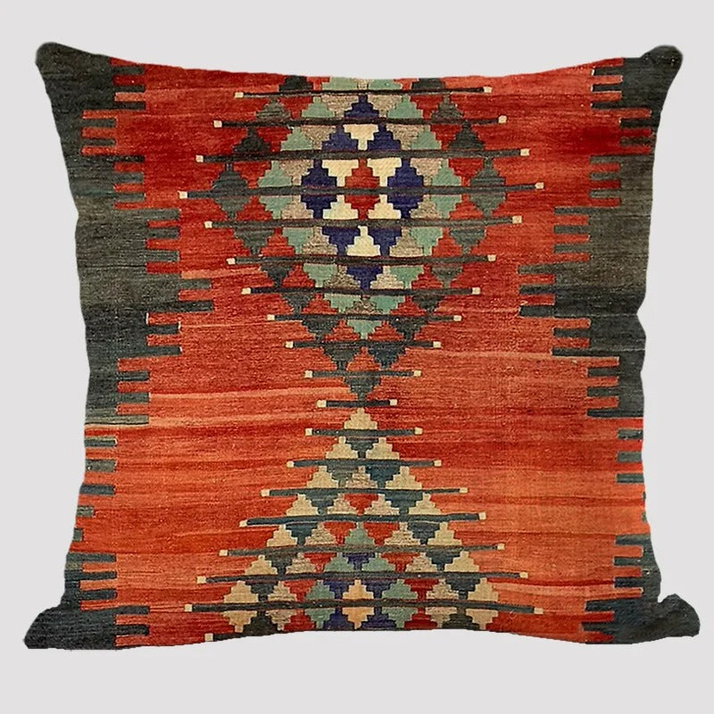 Wielokolorowa lniana poszewka na poduszkę BohoLoom — styl boho-chic, zapięcie na zamek błyskawiczny, 45 x 45 cm