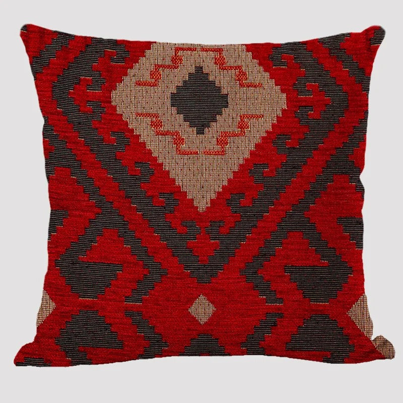 Wielokolorowa lniana poszewka na poduszkę BohoLoom — styl boho-chic, zapięcie na zamek błyskawiczny, 45 x 45 cm