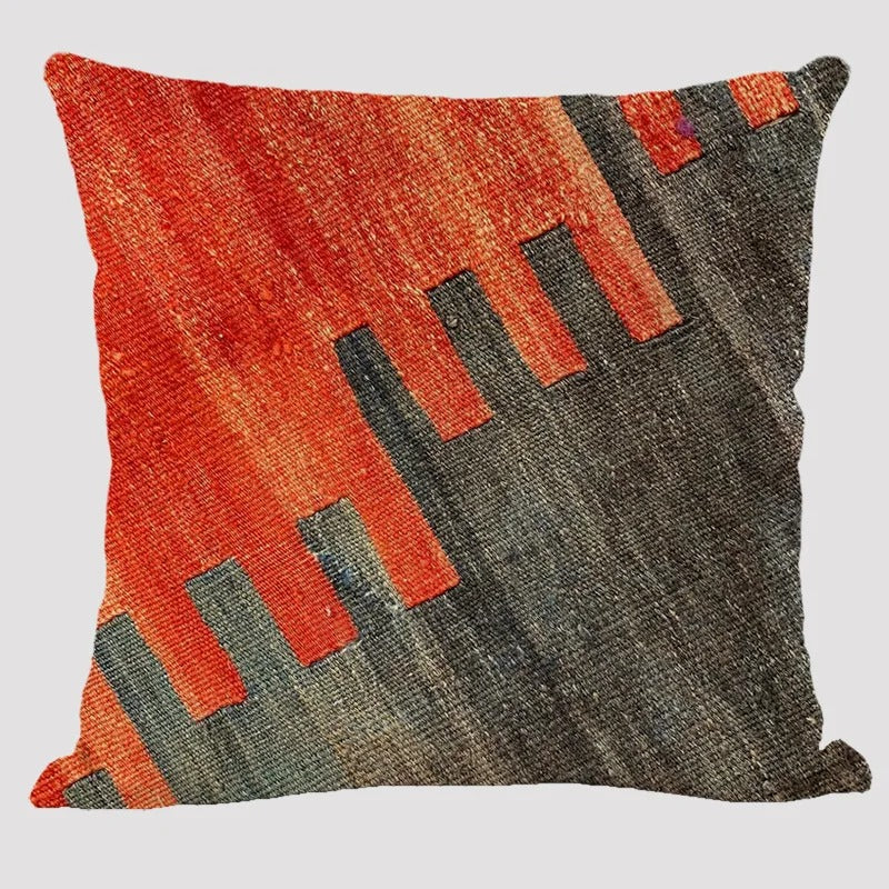 Wielokolorowa lniana poszewka na poduszkę BohoLoom — styl boho-chic, zapięcie na zamek błyskawiczny, 45 x 45 cm
