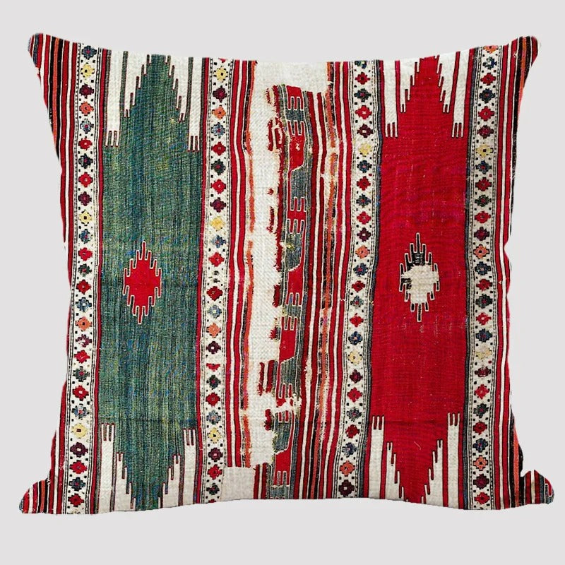 Wielokolorowa lniana poszewka na poduszkę BohoLoom — styl boho-chic, zapięcie na zamek błyskawiczny, 45 x 45 cm