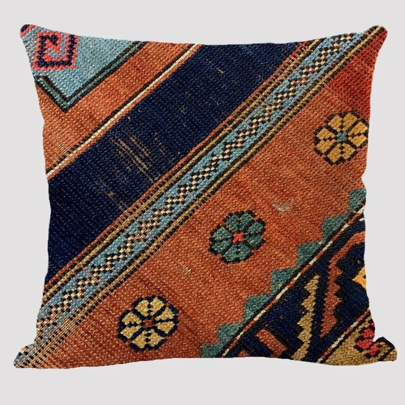 Wielokolorowa lniana poszewka na poduszkę BohoLoom — styl boho-chic, zapięcie na zamek błyskawiczny, 45 x 45 cm