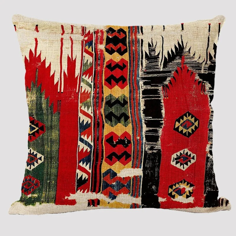 Wielokolorowa lniana poszewka na poduszkę BohoLoom — styl boho-chic, zapięcie na zamek błyskawiczny, 45 x 45 cm