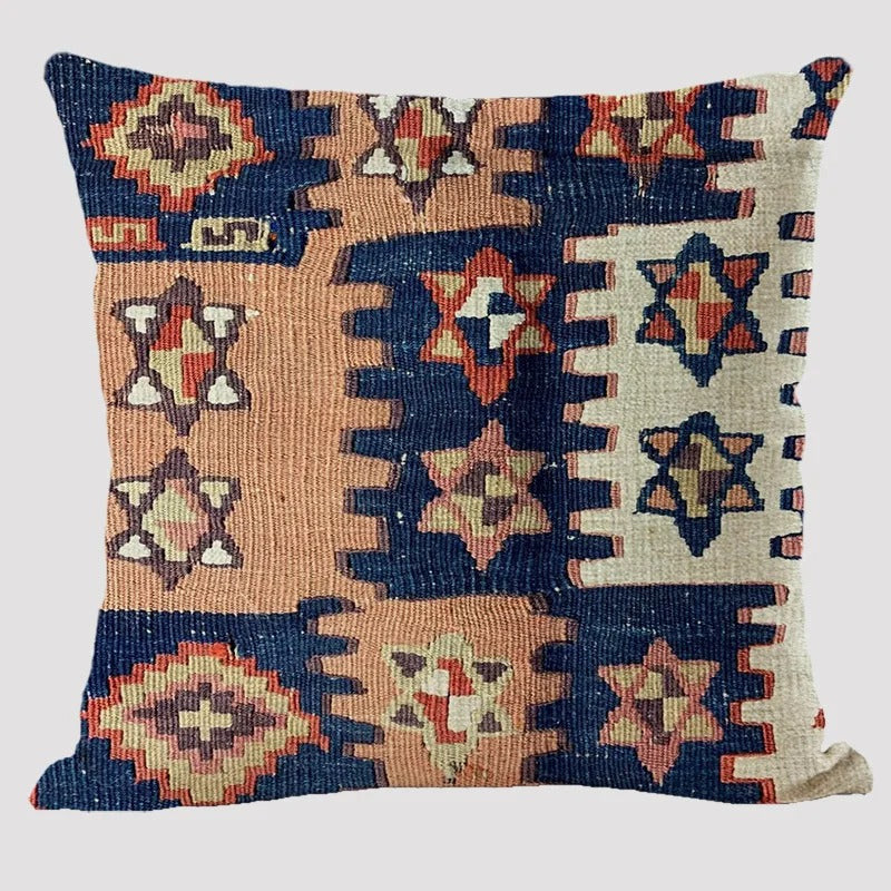 Wielokolorowa lniana poszewka na poduszkę BohoLoom — styl boho-chic, zapięcie na zamek błyskawiczny, 45 x 45 cm