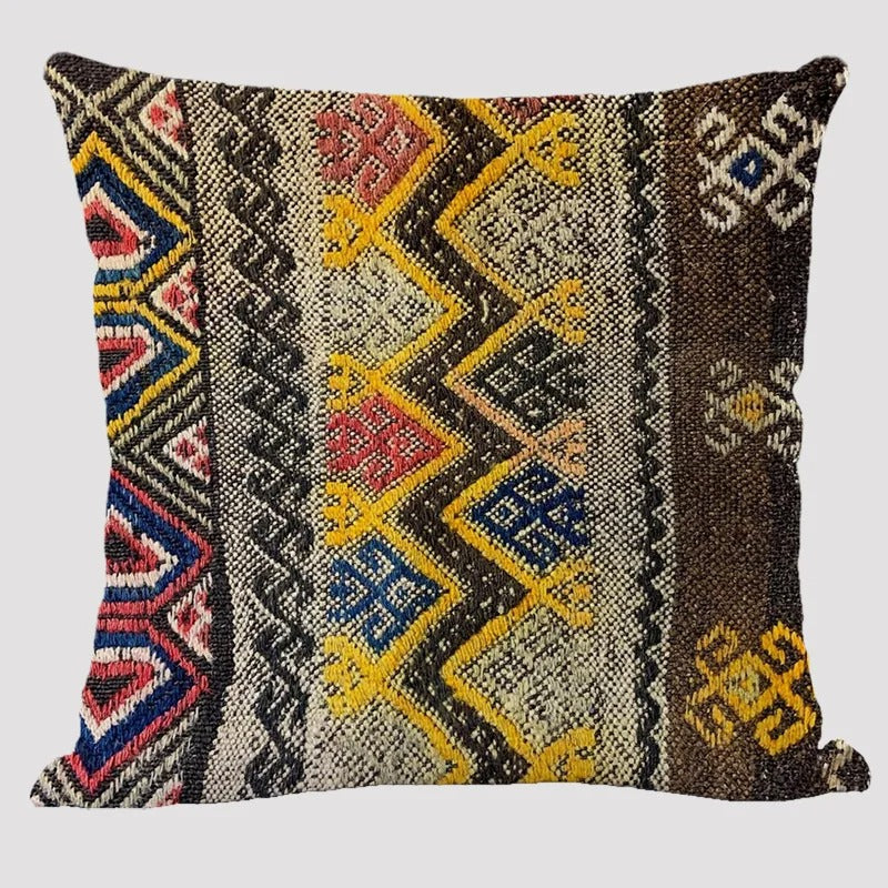 Wielokolorowa lniana poszewka na poduszkę BohoLoom — styl boho-chic, zapięcie na zamek błyskawiczny, 45 x 45 cm