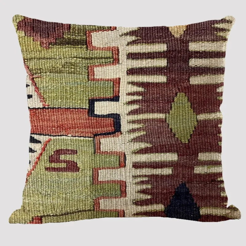Wielokolorowa lniana poszewka na poduszkę BohoLoom — styl boho-chic, zapięcie na zamek błyskawiczny, 45 x 45 cm