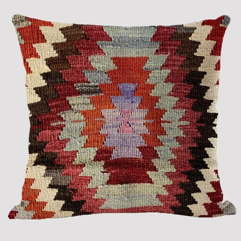 Wielokolorowa lniana poszewka na poduszkę BohoLoom — styl boho-chic, zapięcie na zamek błyskawiczny, 45 x 45 cm