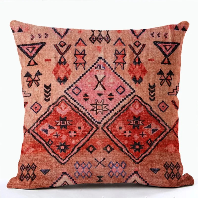 Wielokolorowa lniana poszewka na poduszkę BohoLoom — styl boho-chic, zapięcie na zamek błyskawiczny, 45 x 45 cm