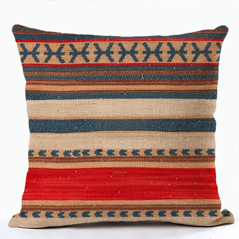 Wielokolorowa lniana poszewka na poduszkę BohoLoom — styl boho-chic, zapięcie na zamek błyskawiczny, 45 x 45 cm