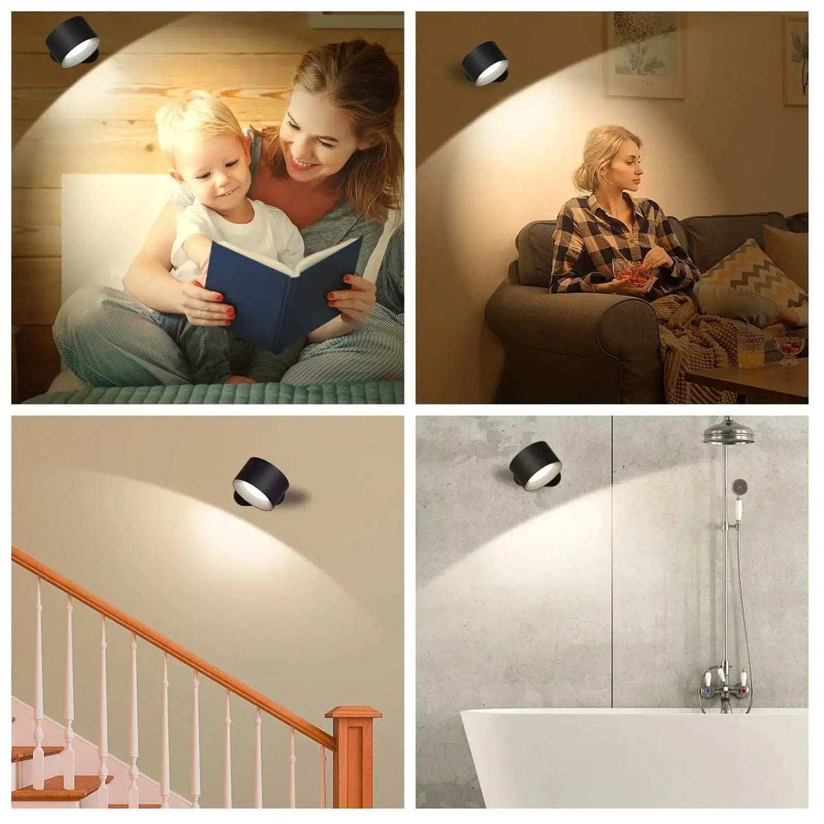 Luz de pared recargable y ajustable de 360° — con batería, inalámbrica, instalación sin herramientas