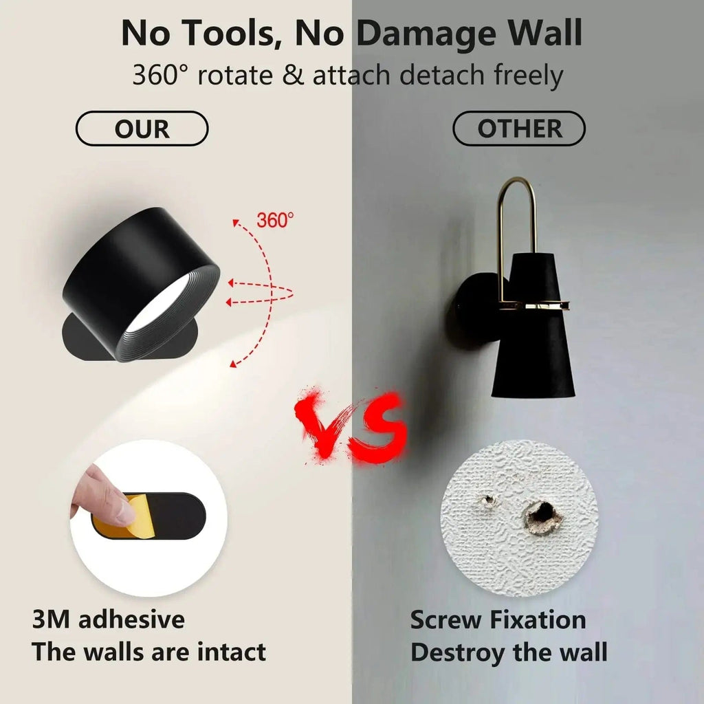 Luz de pared recargable y ajustable de 360° — con batería, inalámbrica, instalación sin herramientas