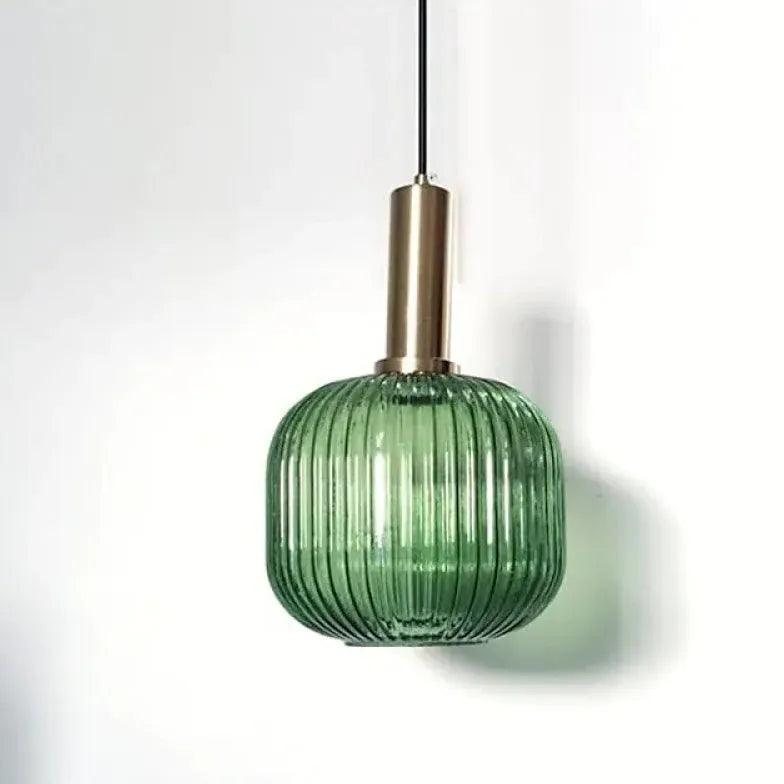 Lámpara colgante nórdica de cristal a rayas con forma de farol | boxzora