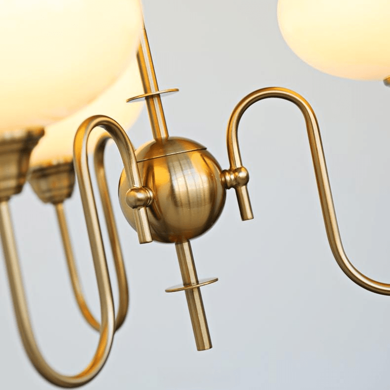Midcentury-lysekrone i persimmonfarvet glas, dæmpbar, til spisestuen | boxzora