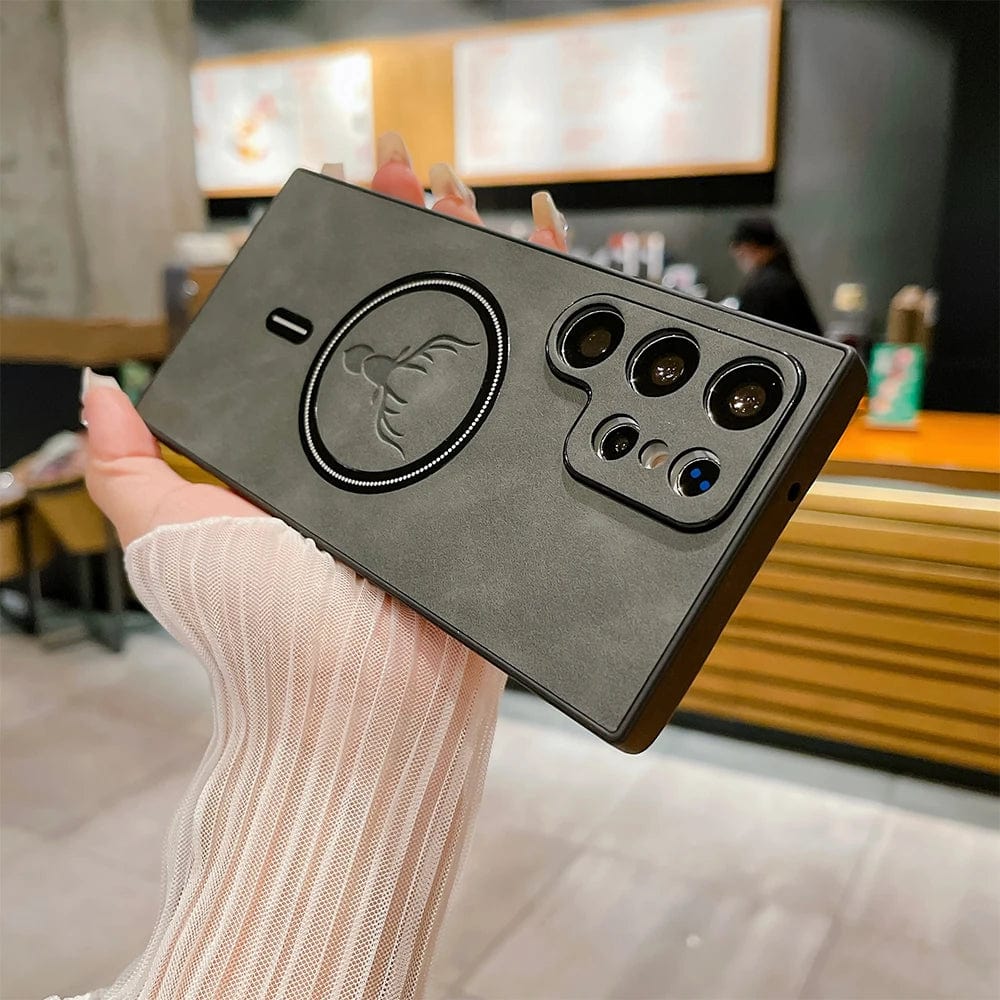 Coque de charge sans fil magnétique pour téléphone Samsung | Étui en cuir texturé