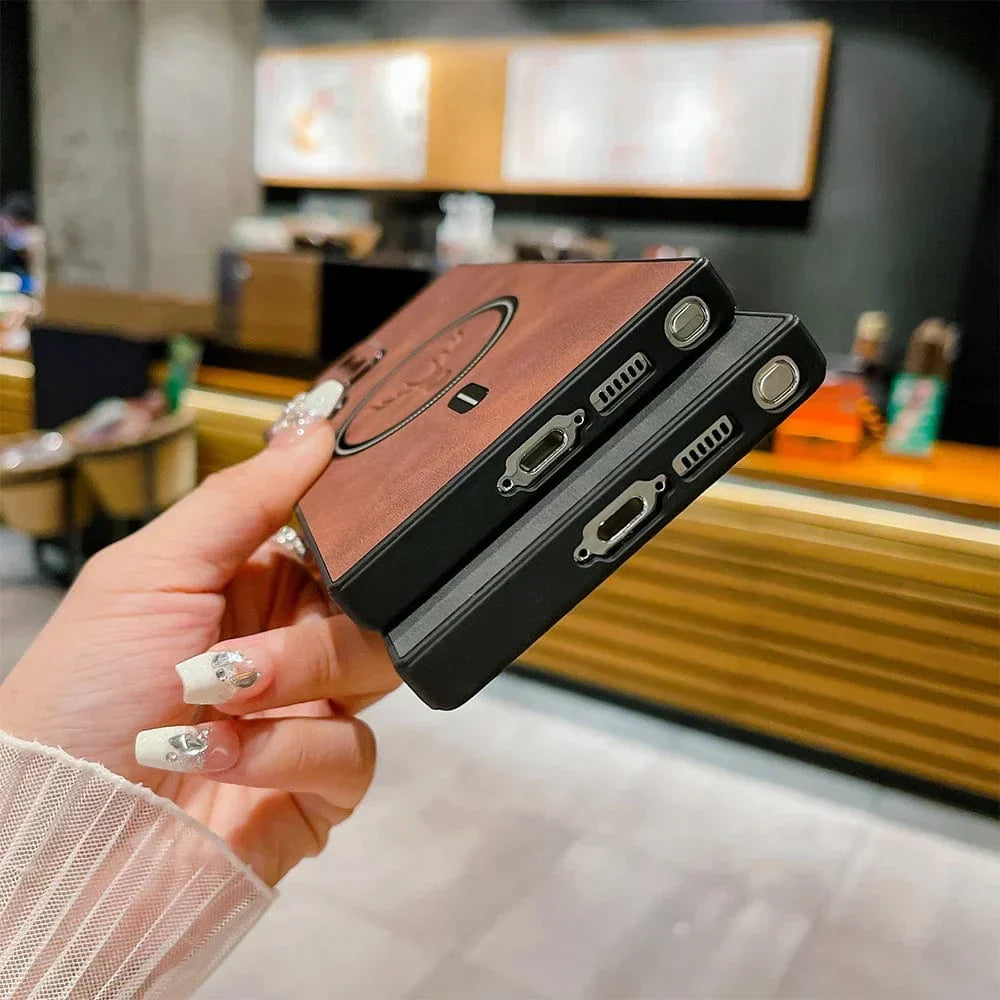 Coque de charge sans fil magnétique pour téléphone Samsung | Étui en cuir texturé