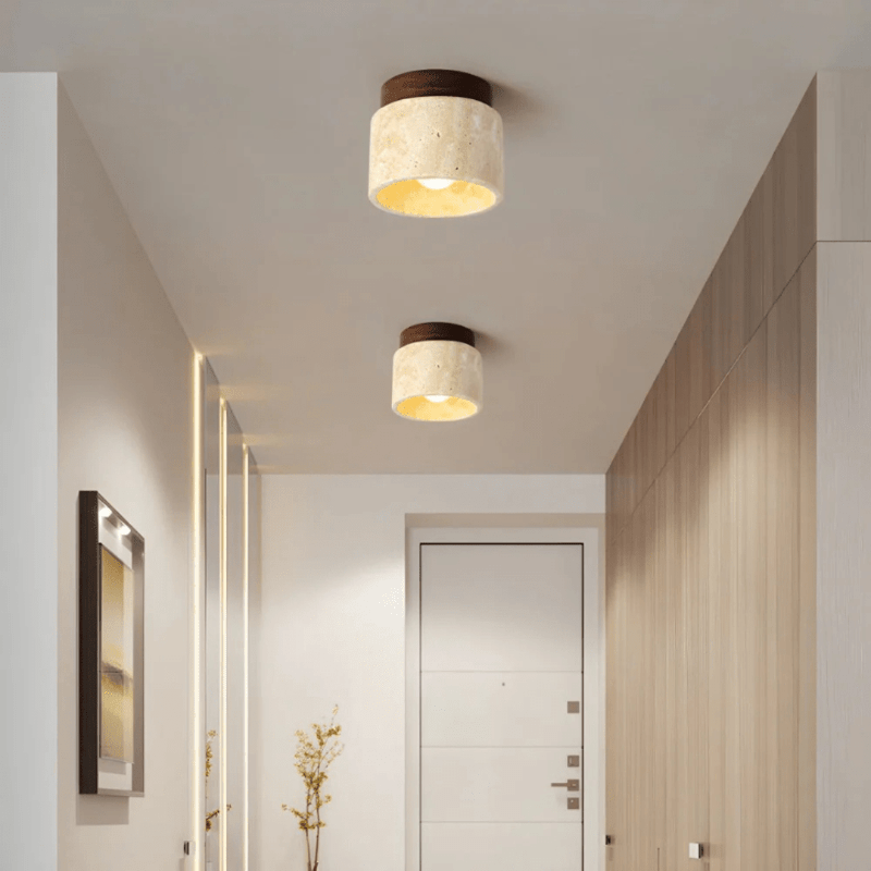 WabiLight 木质 LED 吸顶灯——直径 12 cm，高 10 cm
