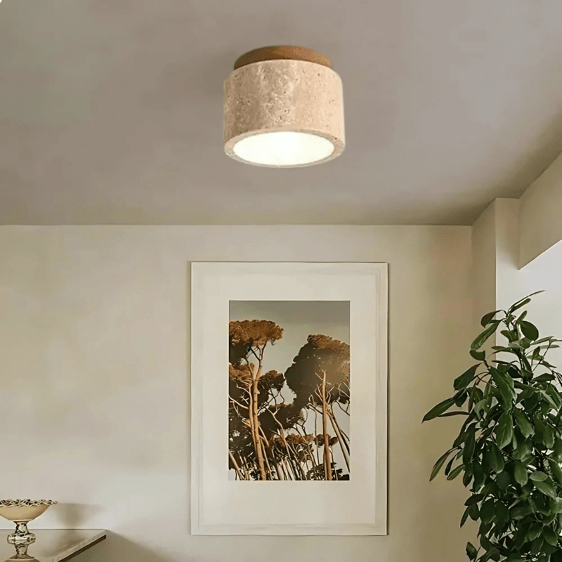 WabiLight 木质 LED 吸顶灯——直径 12 cm，高 10 cm