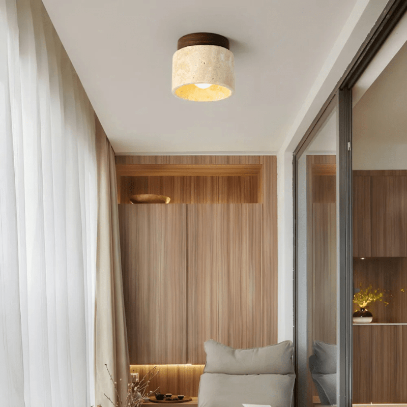 WabiLight 木质 LED 吸顶灯——直径 12 cm，高 10 cm
