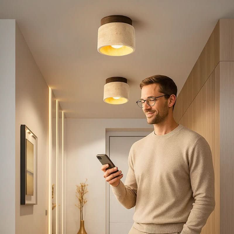 WabiLight 木质 LED 吸顶灯——直径 12 cm，高 10 cm