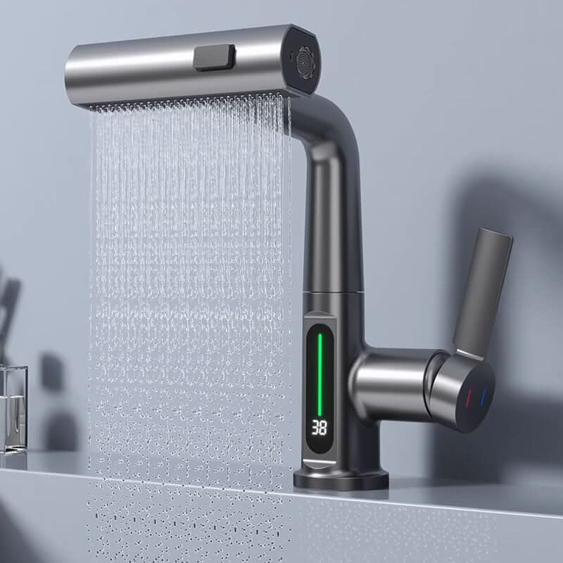 Kuchyňská baterie WaterMaster — otočná o 360 stupňů, LED displej teploty, 5 režimů postřiku, 60cm výsuvná hadice